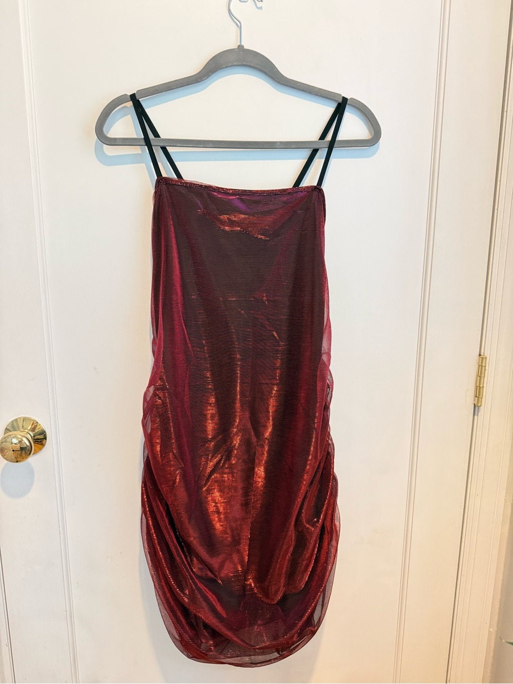SHEIN Metallic Burgundy Red Double Spaghetti Strap Mini Dress